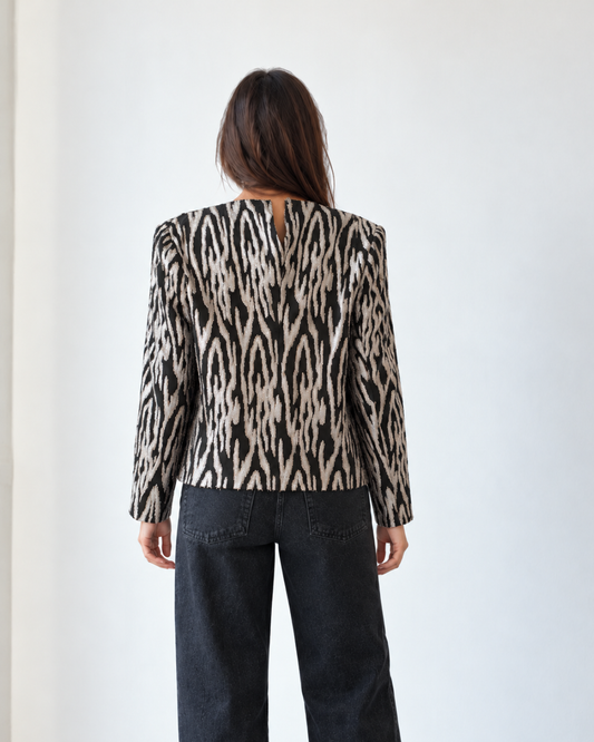 Blusa vintage de lúrex negro y plata
