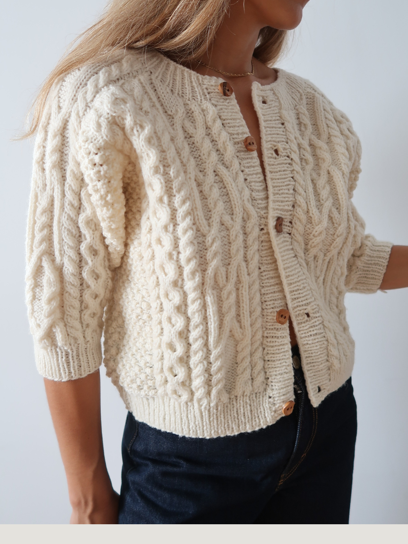 Chaqueta vintage de punto hecha a mano en lana natural