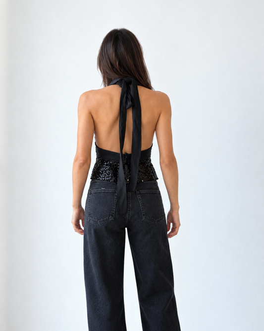 Top negro de lentejuelas vintage