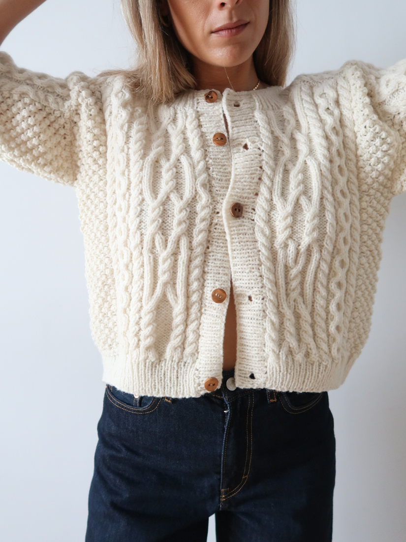 Chaqueta vintage de punto hecha a mano en lana natural