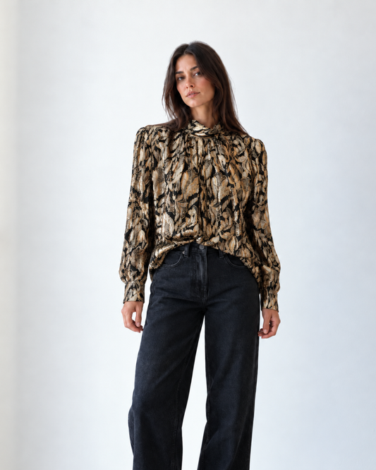 Blusa vintage negra de lúrex dorado