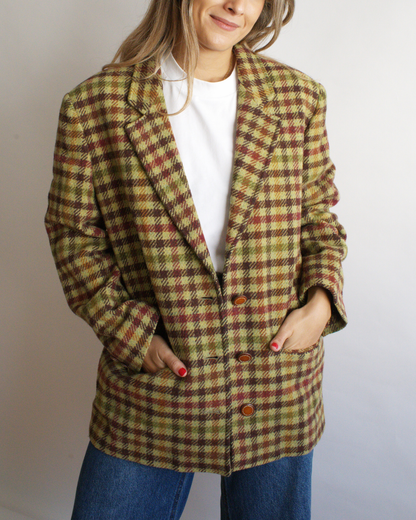 Blazer Vintage Cuadros verde y granate