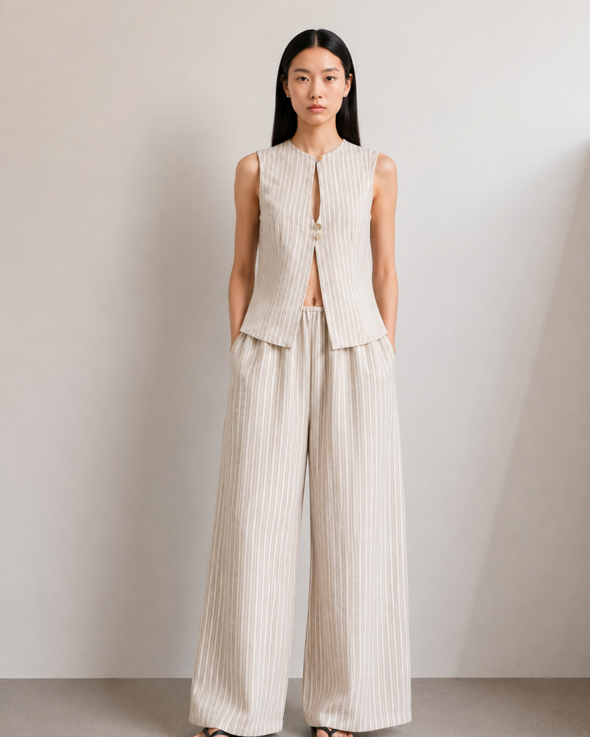 Akila striped beige vest