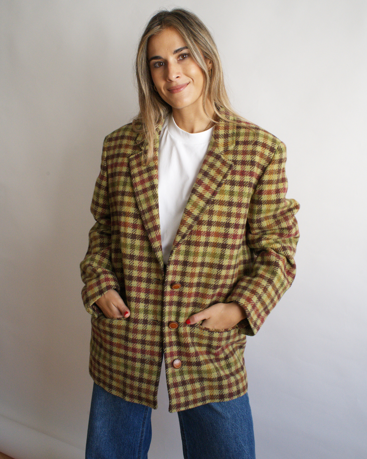 Blazer Vintage Cuadros verde y granate