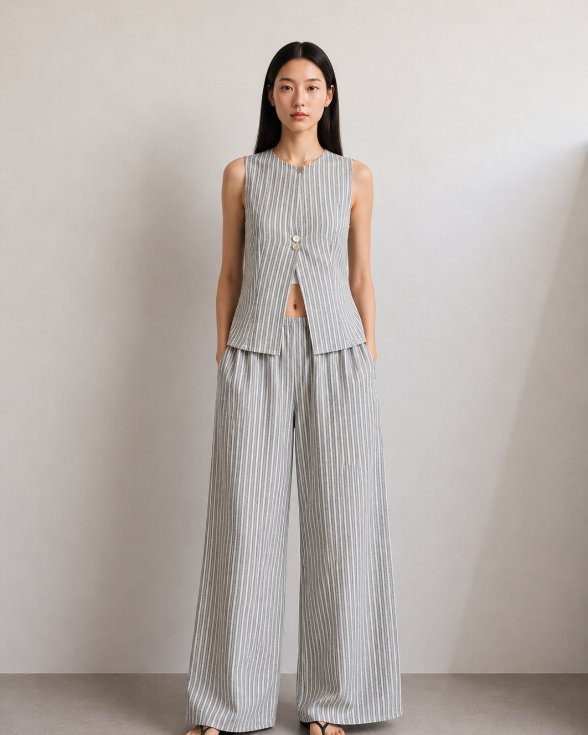 HIBII black and white striped linen pants