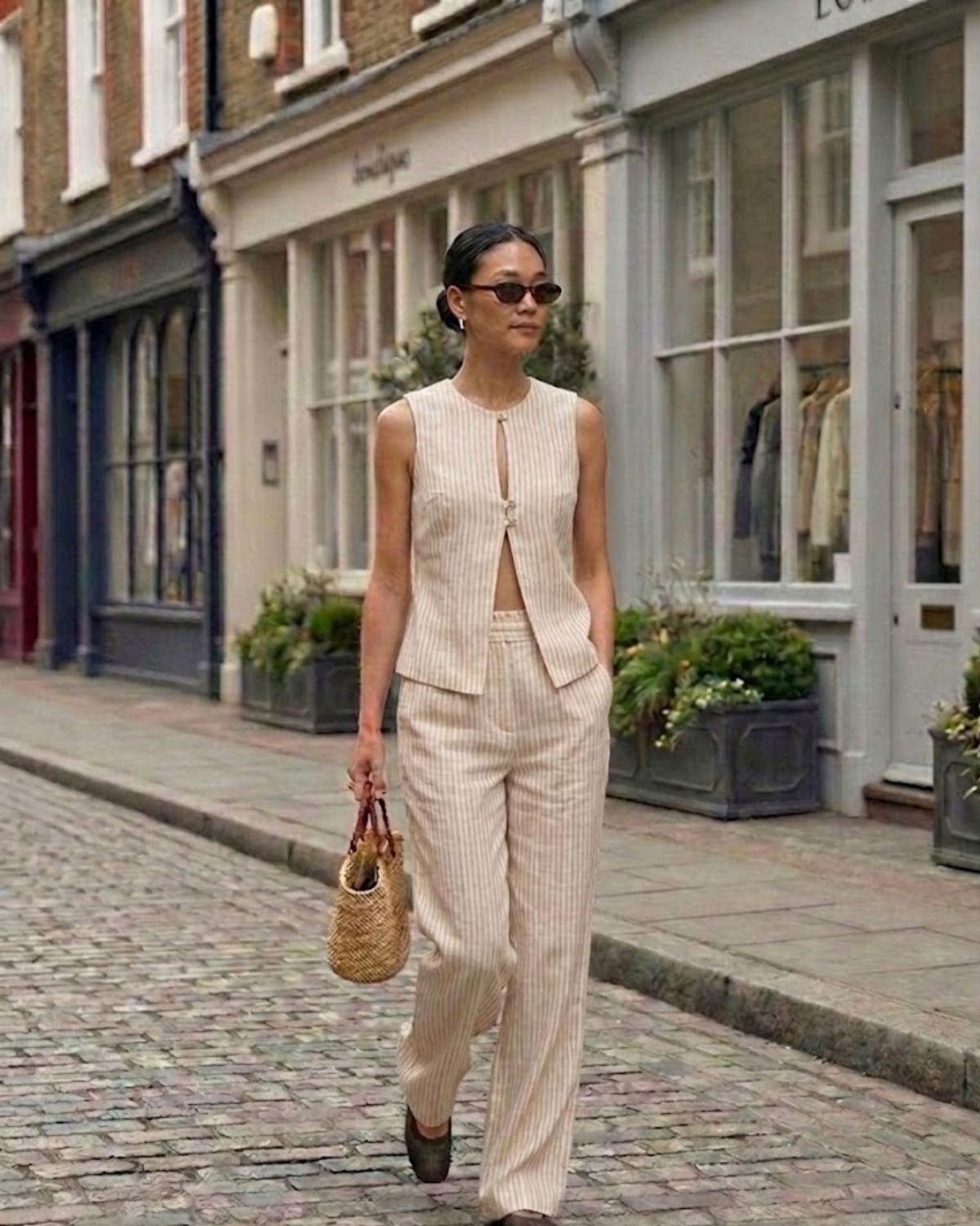 HIBII Beige Striped Linen Pants