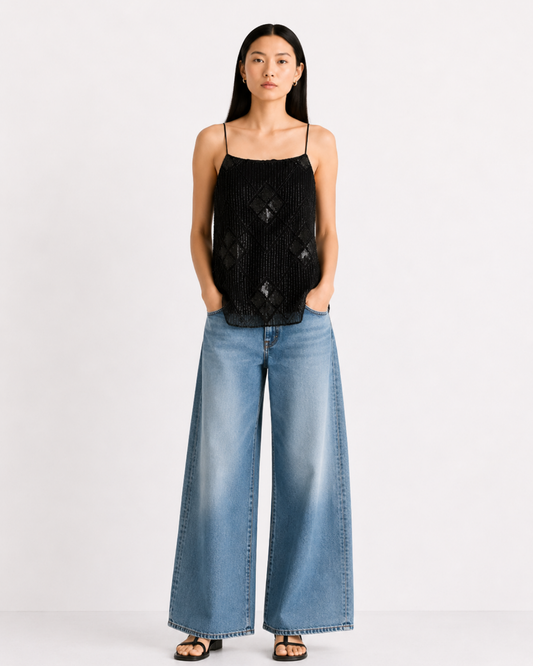 Top vintage de seda negro