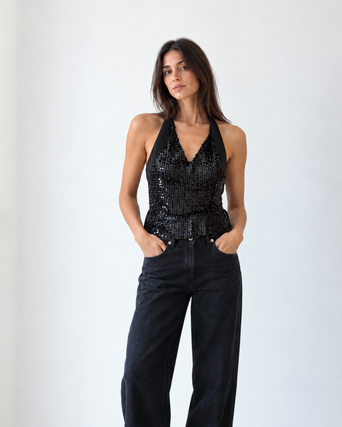 Top negro de lentejuelas vintage