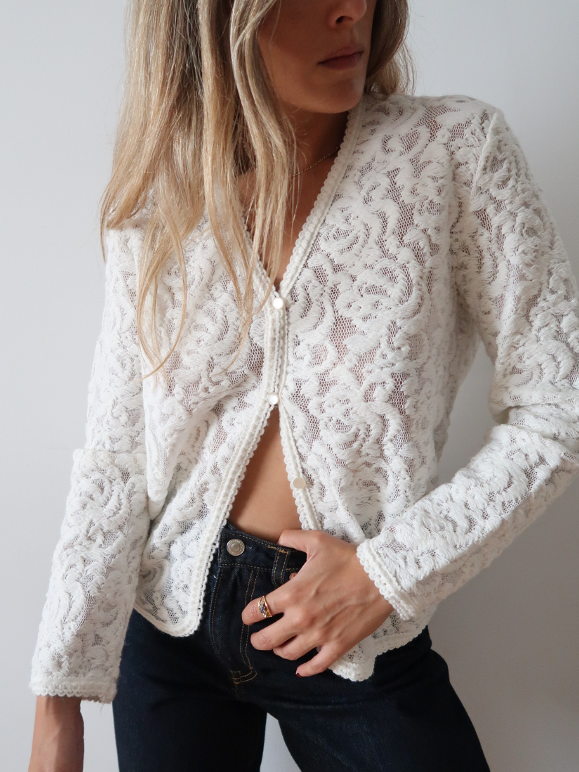 Chaqueta vintage blanca de punto