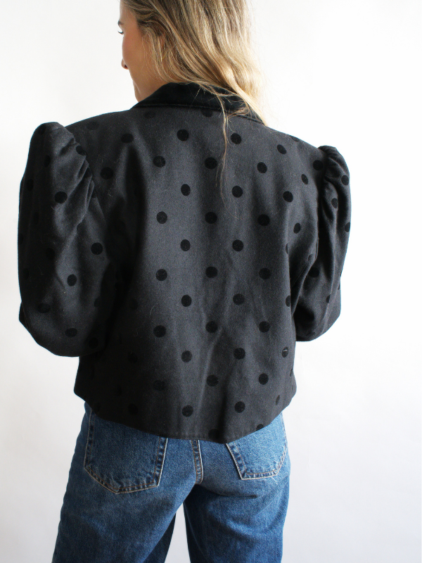 Chaqueta austriaca negra con lunares de terciopelo — estilo años 80
