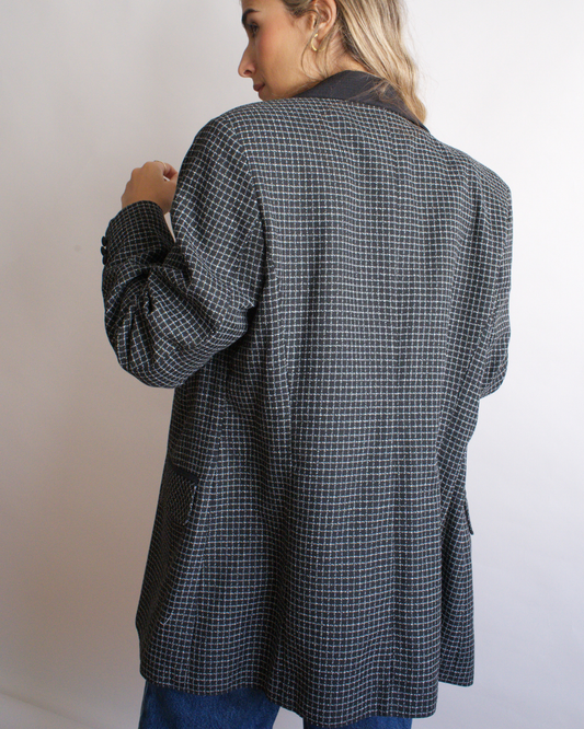 Blazer vintage negro con cuadro fino