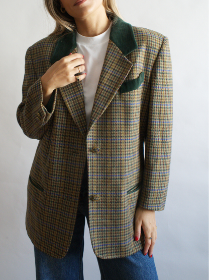 Blazer vintage cuadros verdes detalles terciopelo