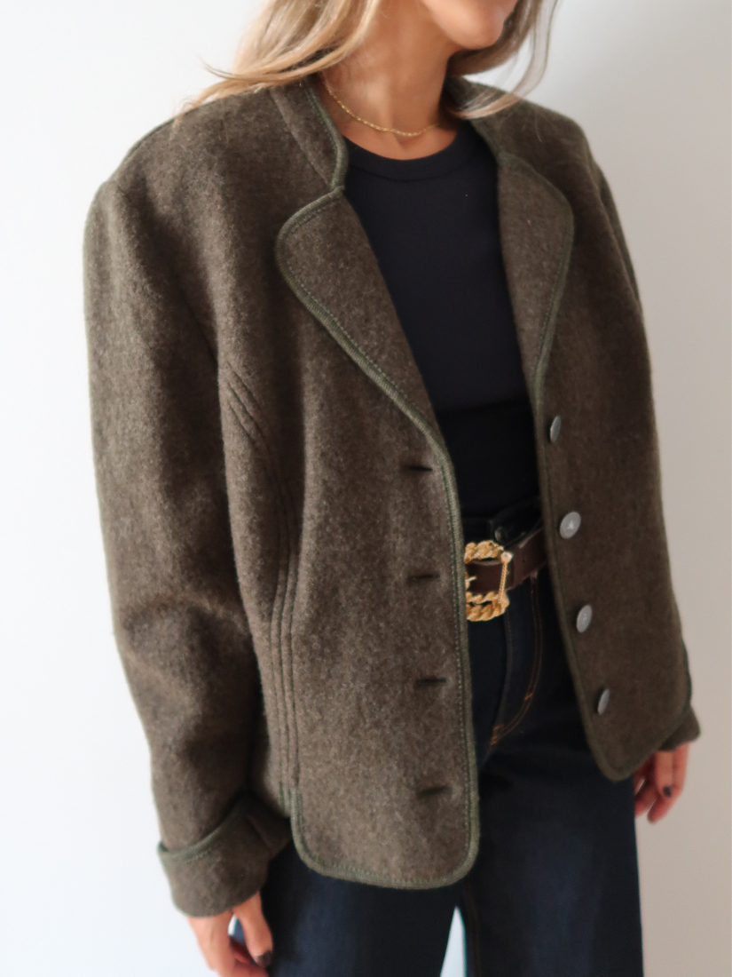 Chaqueta austriaca verde oliva — Lana virgen