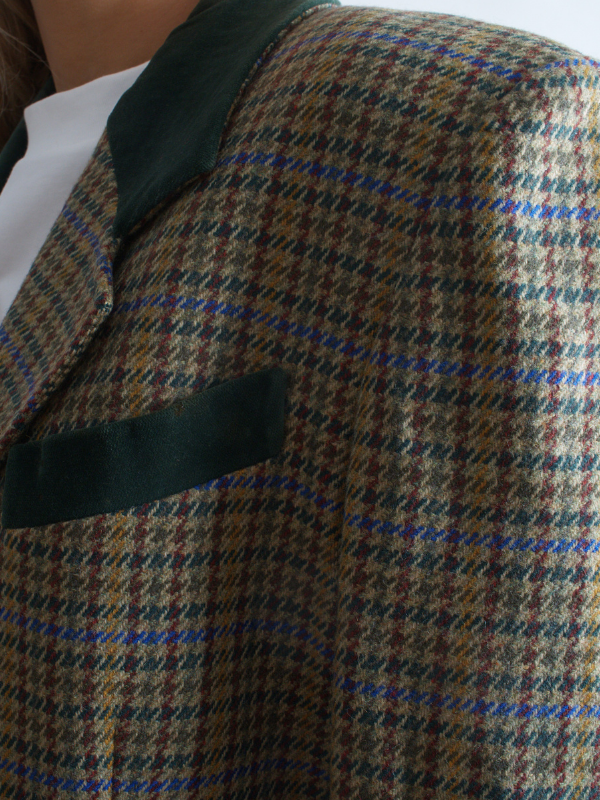 Blazer vintage cuadros verdes detalles terciopelo