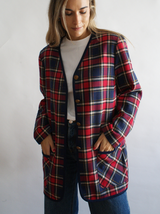 Chaqueta vintage tartán rojo y azul