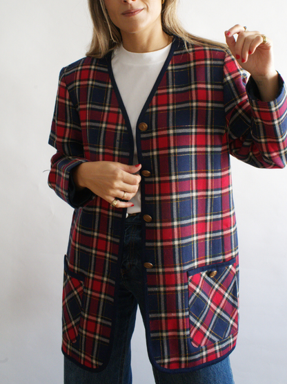 Chaqueta vintage tartán rojo y azul