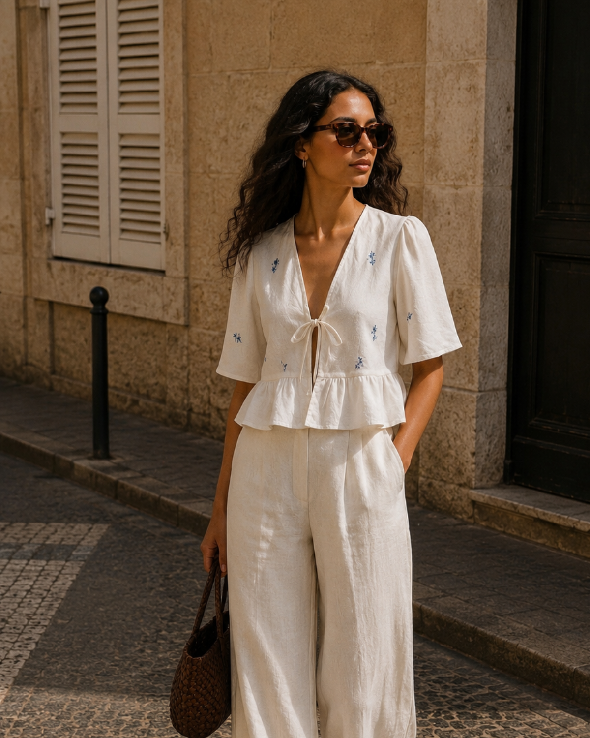 Upcycled embroidered linen blouse