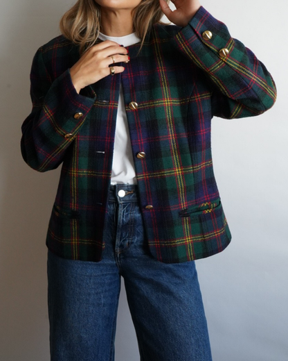 Chaqueta vintage tartán azul, verde y burdeos