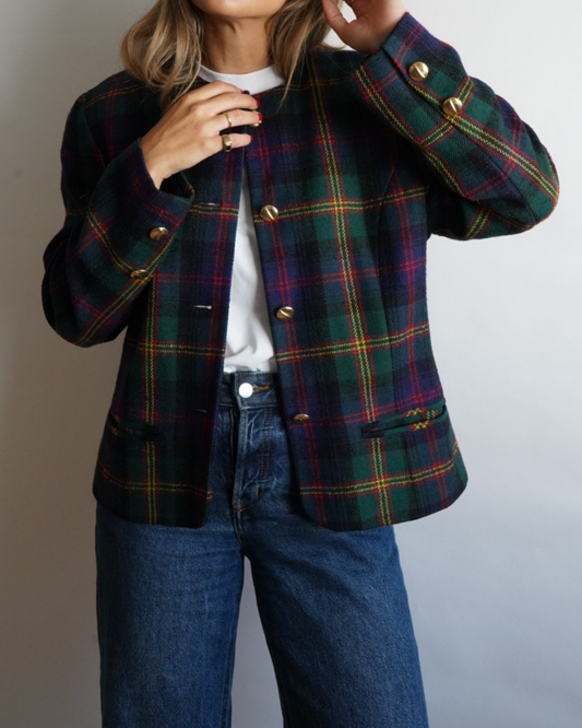 Chaqueta vintage tartán azul, verde y burdeos