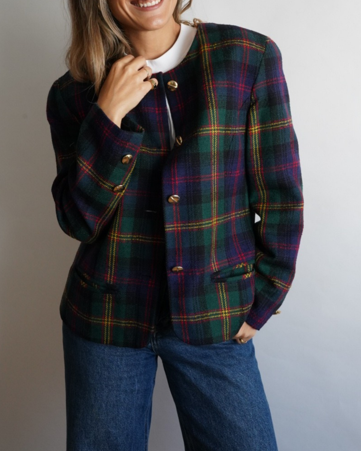 Chaqueta vintage tartán azul, verde y burdeos