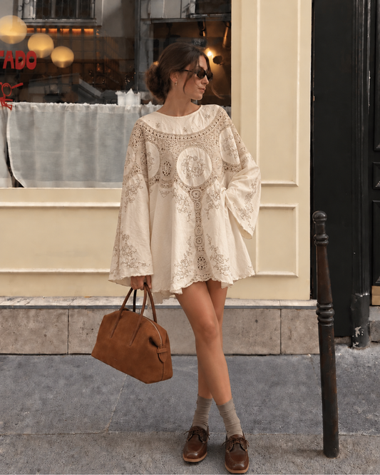 Vestido capa upcycling beige