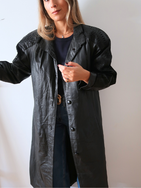 Abrigo largo de cuero vintage