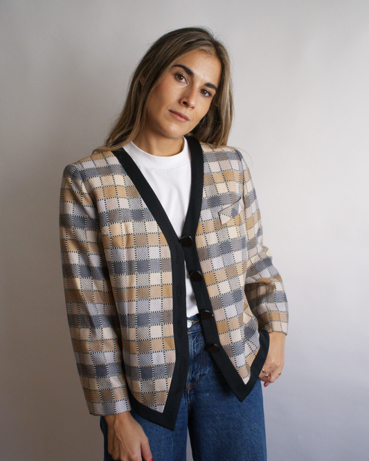 Chaqueta Vintage Cuadros Beige y Gris