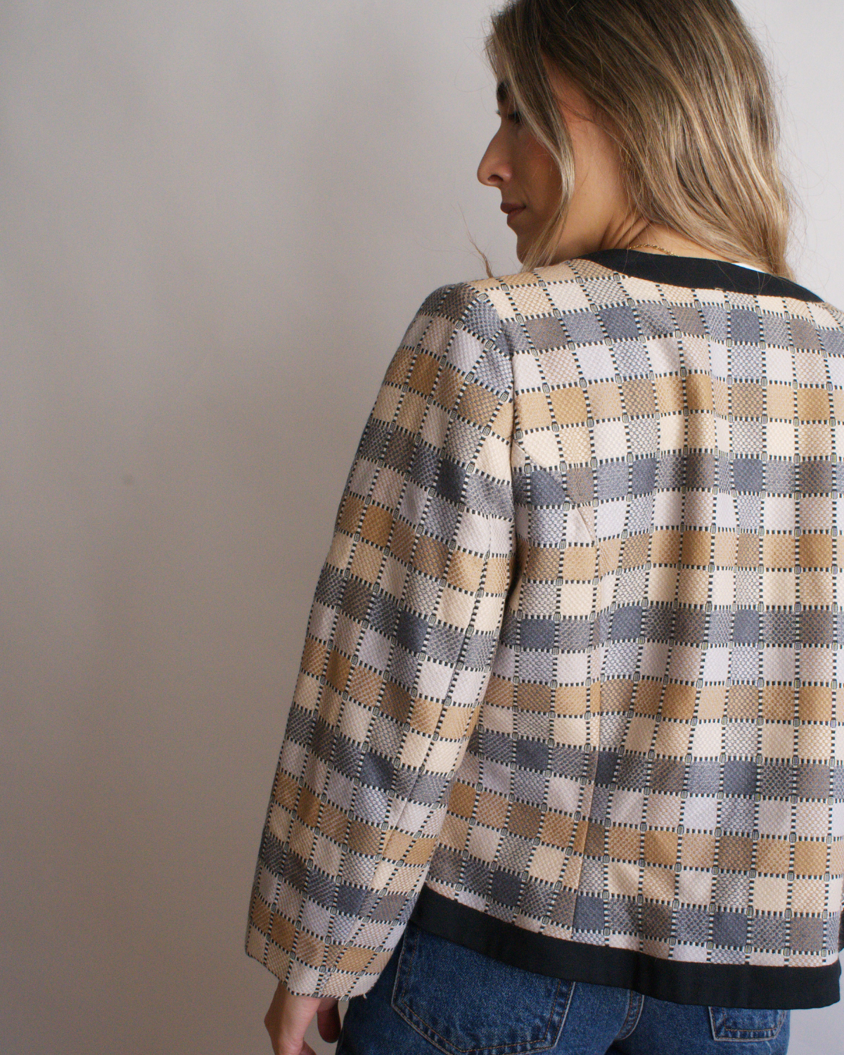 Chaqueta Vintage Cuadros Beige y Gris