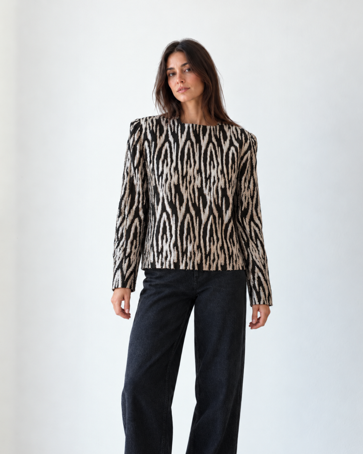 Blusa vintage de lúrex negro y plata