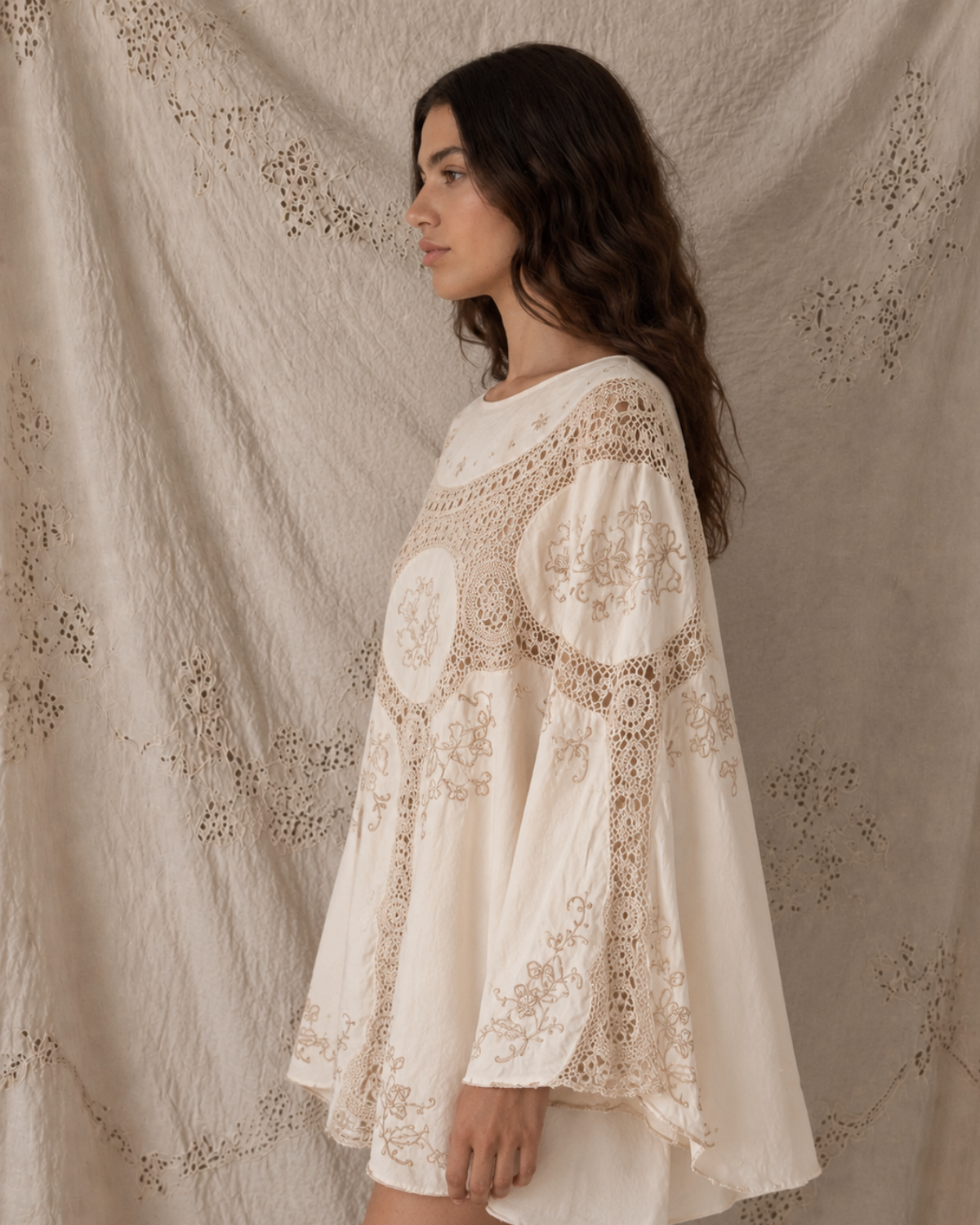 Vestido capa upcycling beige