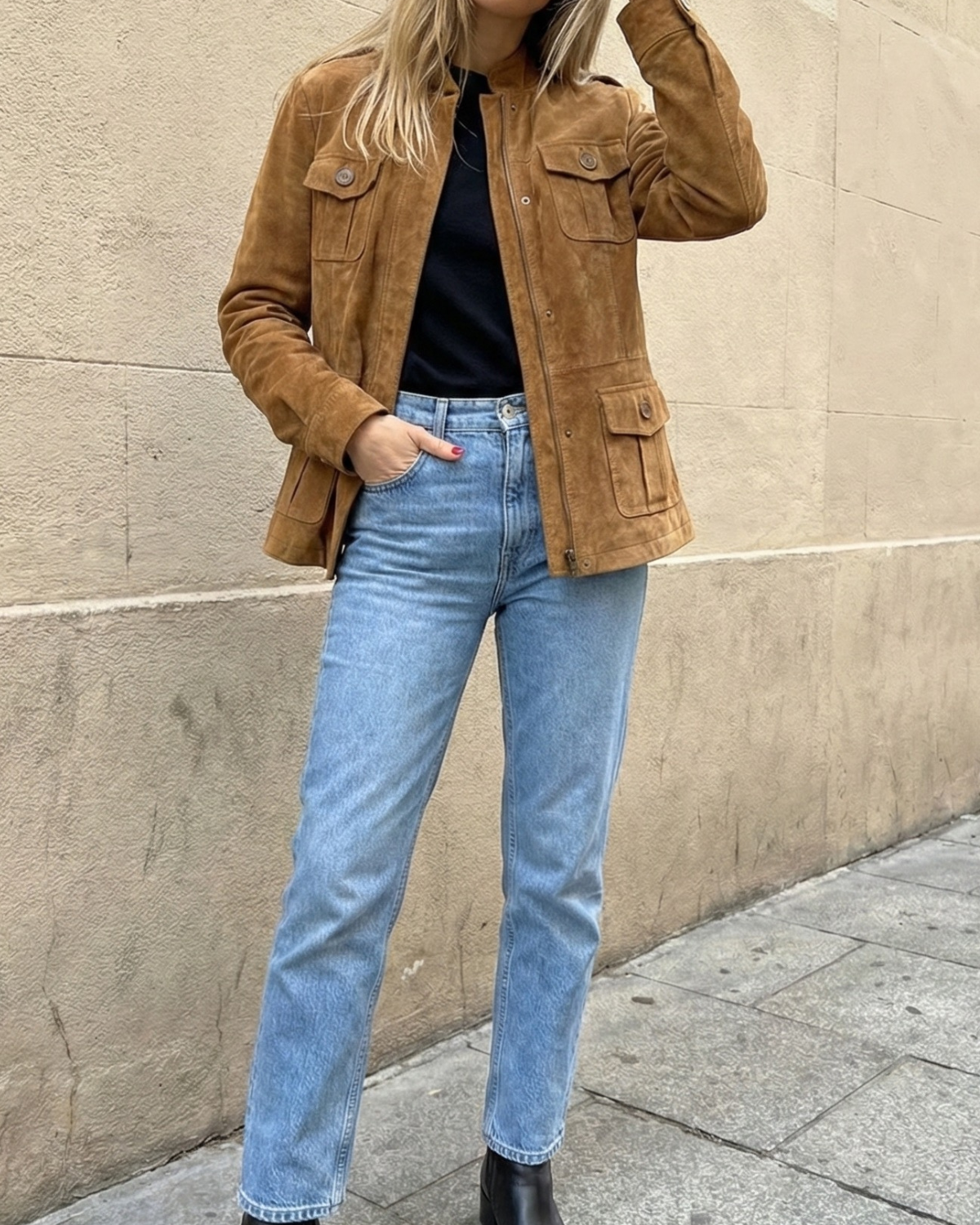 Chaqueta de ante camel