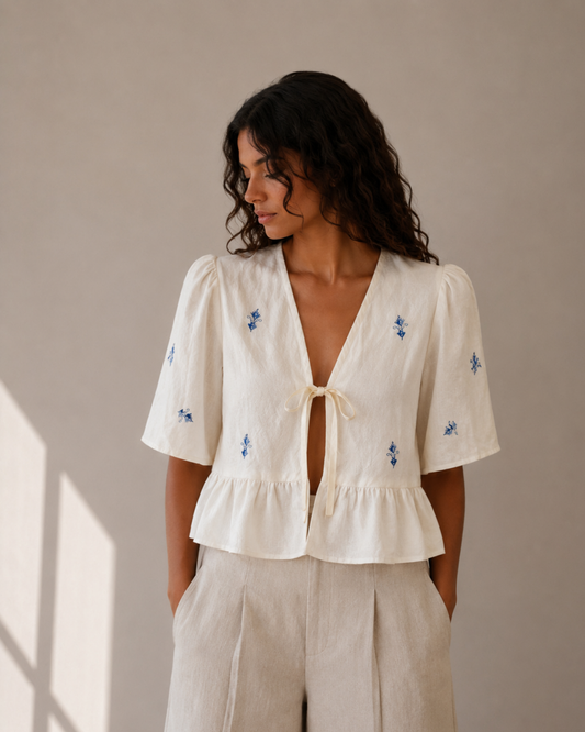 Blusa Upcycling lino bordado